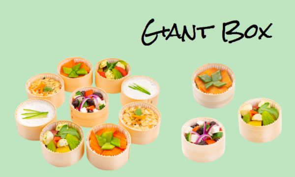Giant Box - Agrémentez vos buffets et cocktails dinatoires ou déjeunatoires, d’une petite entrée, plat ou dessert individuel, présentés dans une grande box en bois